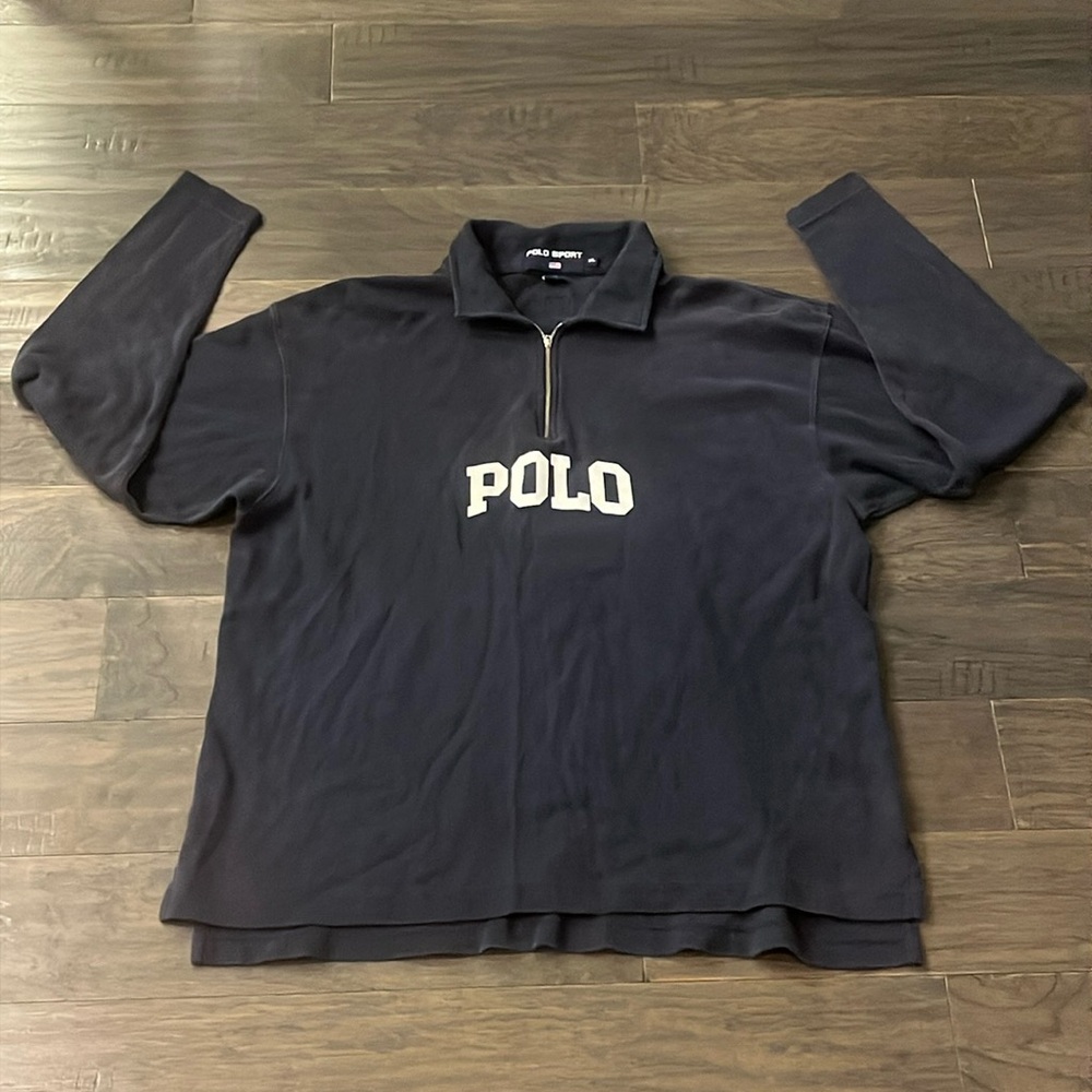 Polo Ralph Lauren Vintage 1/4 Zip Sweatshirt Spell Out blue Mens Size XL